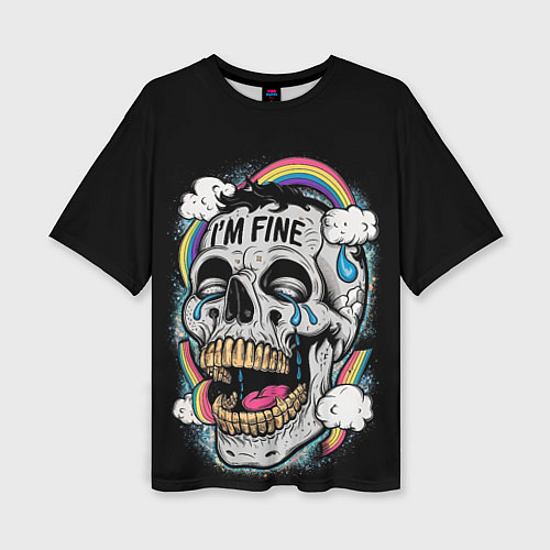 Женская футболка оверсайз Skull and rainbow - im fine / 3D-принт – фото 1