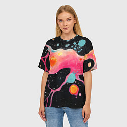 Футболка оверсайз женская Розовая текстура в черном, цвет: 3D-принт — фото 2