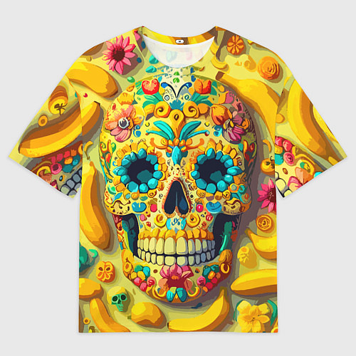 Женская футболка оверсайз Красочный летний паттерн с черепом - нейроарт / 3D-принт – фото 1