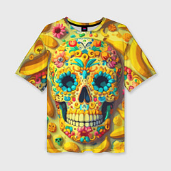 Женская футболка оверсайз Красочный летний паттерн с черепом - нейроарт