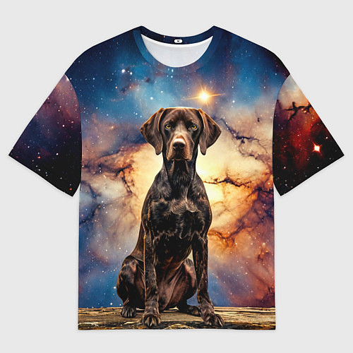 Женская футболка оверсайз Курцхаар и космос / 3D-принт – фото 1