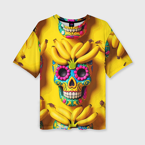 Женская футболка оверсайз Мексиканские черепа и бананы - паттерн / 3D-принт – фото 1