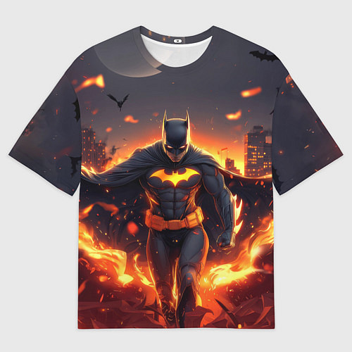 Женская футболка оверсайз Бэтмен - летучие мыши и огонь / 3D-принт – фото 1