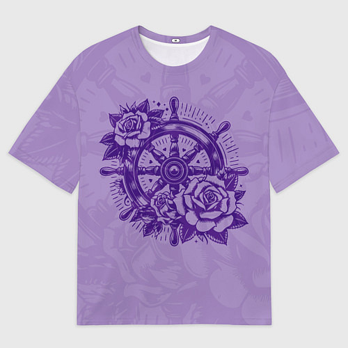 Женская футболка оверсайз Штурвал в розах / 3D-принт – фото 1