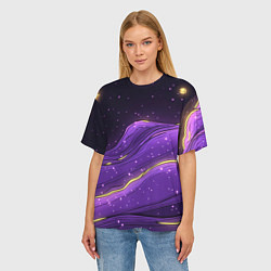 Футболка оверсайз женская Фиолетовая текстура с золотыми звездочками, цвет: 3D-принт — фото 2