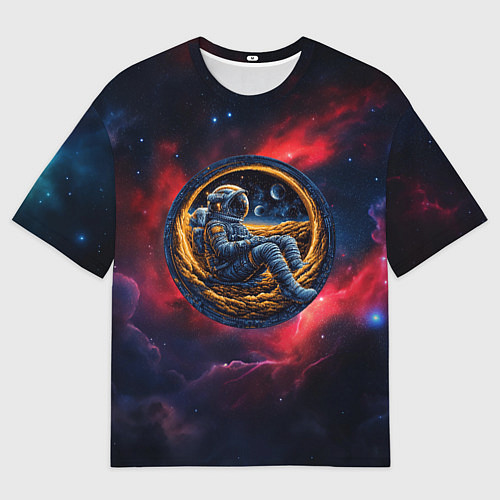 Женская футболка оверсайз Космонавт сидит в луне / 3D-принт – фото 1