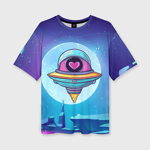 Женская футболка оверсайз Нло с сердечком внутри / 3D-принт – фото 1