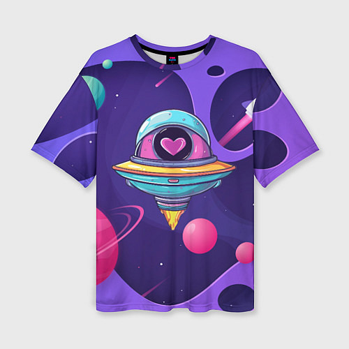 Женская футболка оверсайз Летающая тарелка с сердцем / 3D-принт – фото 1