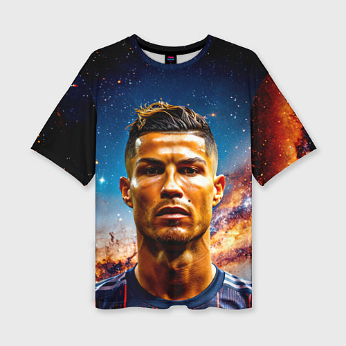Женская футболка оверсайз Криштиану Роналду в космосе / 3D-принт – фото 1