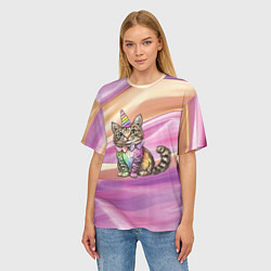 Футболка оверсайз женская Котенок в костюме единорога, цвет: 3D-принт — фото 2