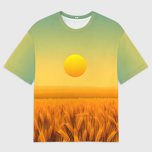 Женская футболка оверсайз Закат над пшеничным полем / 3D-принт – фото 1