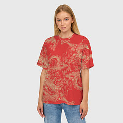 Футболка оверсайз женская Золотые драконы на красном, цвет: 3D-принт — фото 2