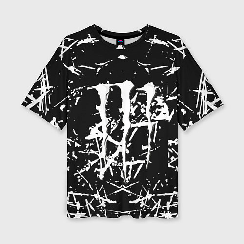 Женская футболка оверсайз Monster energy белые штрихи краско / 3D-принт – фото 1