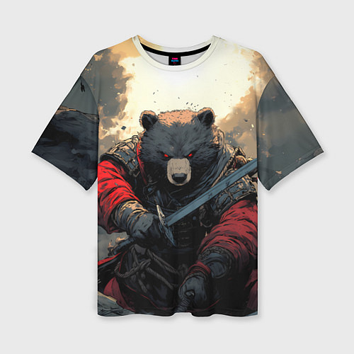 Женская футболка оверсайз Медведь самурай / 3D-принт – фото 1