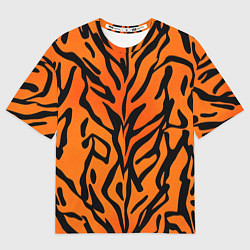 Футболка оверсайз женская Тигровый огненный паттерн, цвет: 3D-принт