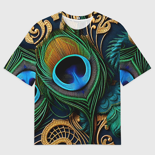 Женская футболка оверсайз Узоры и перья павлина / 3D-принт – фото 1