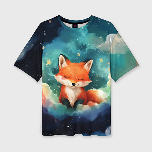 Женская футболка оверсайз Лисенок на облаках / 3D-принт – фото 1