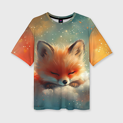 Женская футболка оверсайз Лисенок спит на облаке / 3D-принт – фото 1