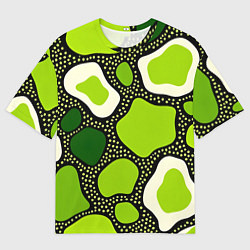 Футболка оверсайз женская Зеленая абстракция с кругами, цвет: 3D-принт