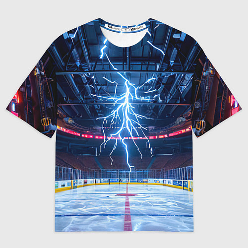 Женская футболка оверсайз Удар молнии в хоккейную площадку / 3D-принт – фото 1