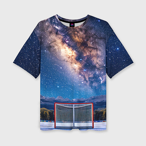 Женская футболка оверсайз Хоккейные ворота в ночи / 3D-принт – фото 1