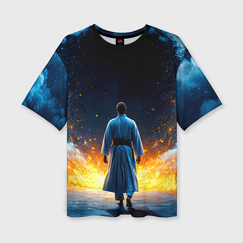 Женская футболка оверсайз Айкидоист в огне и синий дым / 3D-принт – фото 1