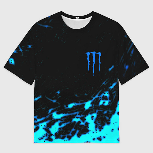 Женская футболка оверсайз Monster energy голубые краски / 3D-принт – фото 1