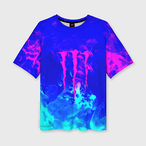 Женская футболка оверсайз Monster energy дым неоновый / 3D-принт – фото 1