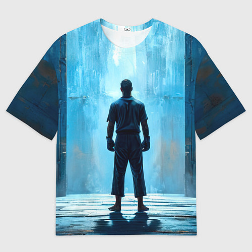 Женская футболка оверсайз Боец крав-мага на синем / 3D-принт – фото 1