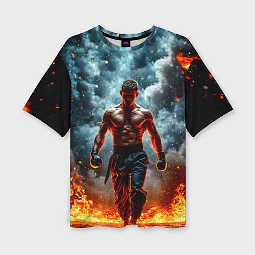 Женская футболка оверсайз Крав-мага боец в огне / 3D-принт – фото 1