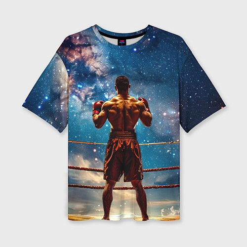 Женская футболка оверсайз Тайский боксер в космосе / 3D-принт – фото 1