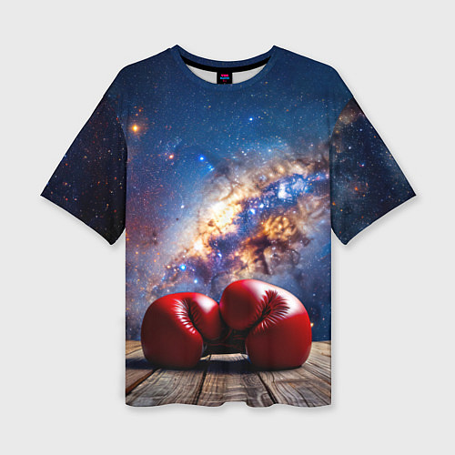 Женская футболка оверсайз Боксерские перчатки в космосе / 3D-принт – фото 1