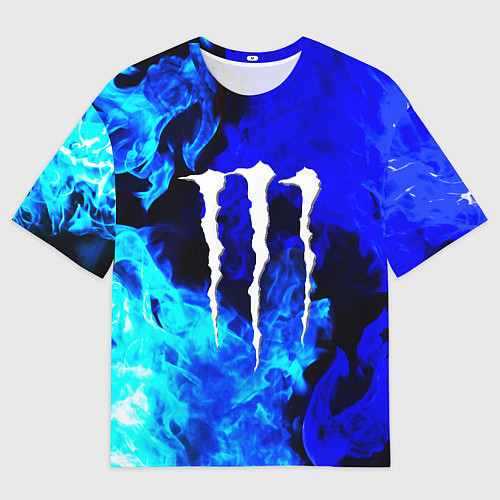 Женская футболка оверсайз Monster energy синий дым / 3D-принт – фото 1
