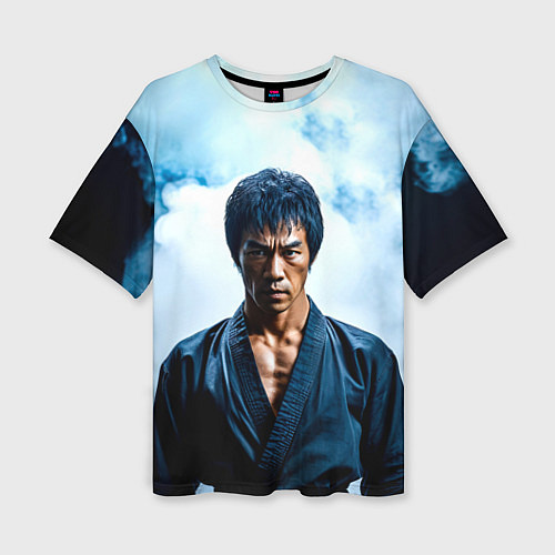 Женская футболка оверсайз Брюс Ли в дыму / 3D-принт – фото 1