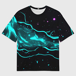 Футболка оверсайз женская Голубые неоновые волны текстура, цвет: 3D-принт