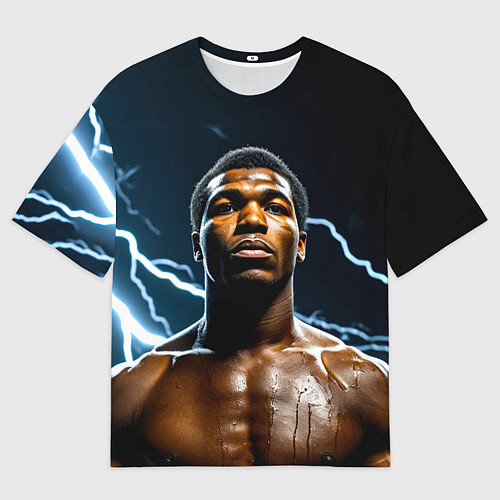 Женская футболка оверсайз Мухаммед Али и молния / 3D-принт – фото 1