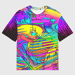 Футболка оверсайз женская Черепа неоновые краски, цвет: 3D-принт