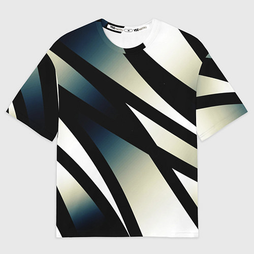 Женская футболка оверсайз Чёрно-белый с синим затемнением полосы / 3D-принт – фото 1