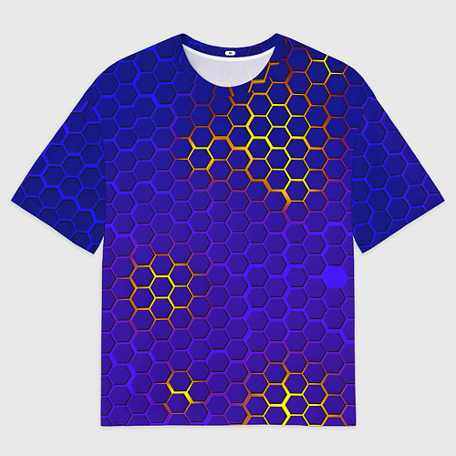 Женская футболка оверсайз Неоновые соты броня / 3D-принт – фото 1