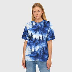 Футболка оверсайз женская Силуэты деревьев и отражения - акварельный лесной, цвет: 3D-принт — фото 2