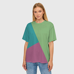 Футболка оверсайз женская Сине-зелёно-розовый тёмный трёхцветный, цвет: 3D-принт — фото 2