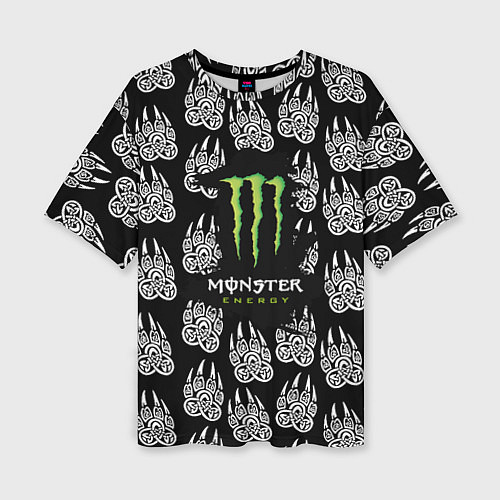 Женская футболка оверсайз Monster energy медвежьи лапы / 3D-принт – фото 1