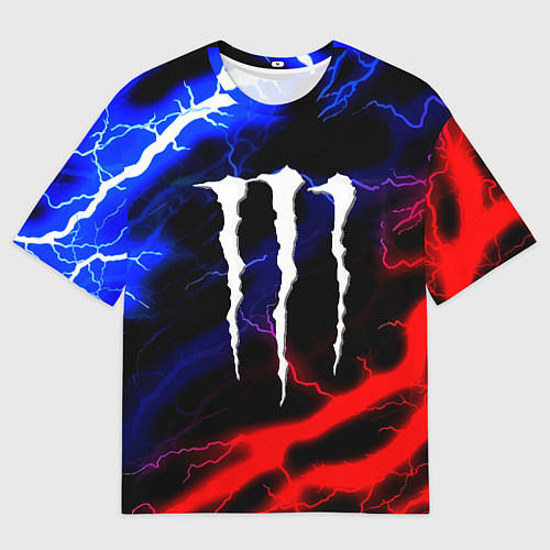 Женская футболка оверсайз Monster energy молнии неон / 3D-принт – фото 1