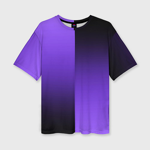 Женская футболка оверсайз Чёрно-сиреневый градиент пополам / 3D-принт – фото 1
