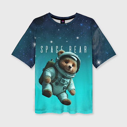 Женская футболка оверсайз Мишка в космосе на фоне звезд / 3D-принт – фото 1