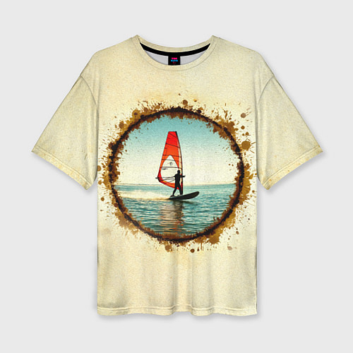 Женская футболка оверсайз Виндсерфер на бежевом / 3D-принт – фото 1