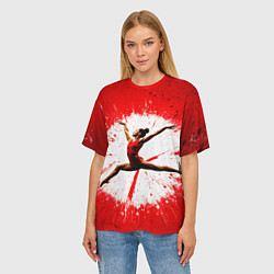 Футболка оверсайз женская Воздушная гимнастка на красном, цвет: 3D-принт — фото 2