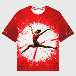Футболка оверсайз женская Воздушная гимнастка на красном, цвет: 3D-принт