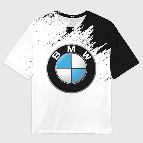 Женская футболка оверсайз BMW лого на бело-черном / 3D-принт – фото 1