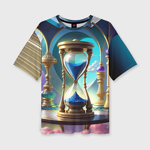 Женская футболка оверсайз Абстрактные песочные часы с синим песком / 3D-принт – фото 1